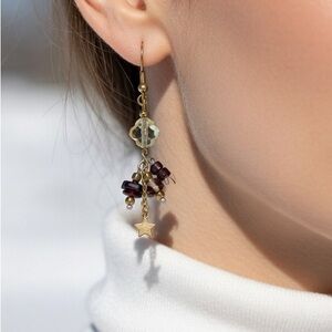 NEW HEALING CLOVER CRYSTALS Gold and Black Dangle Earrings